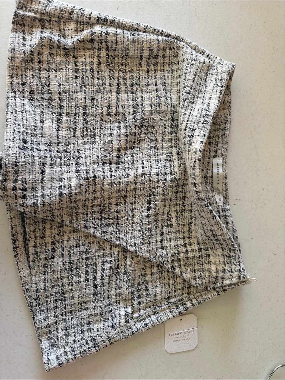 Altar'd State Black & Cream Tweed Mini Skirt